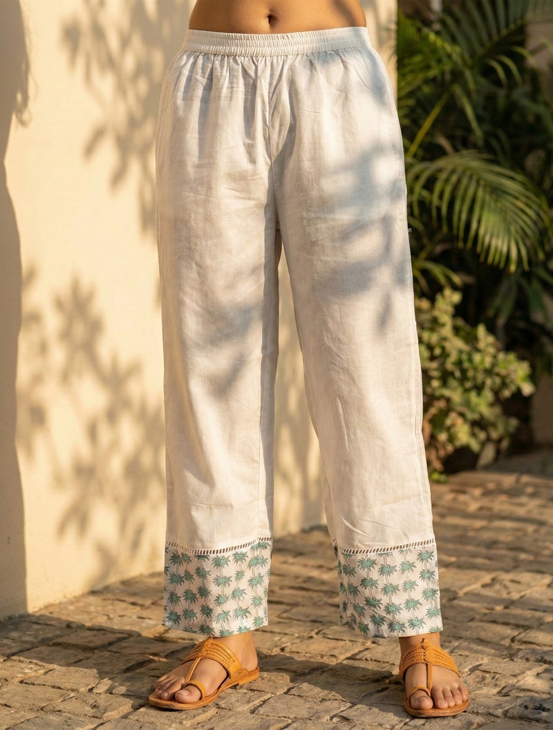 trueBrowns طقم أناركالي كورتا بنطال ودوباتا مطبوع بالأبيض والأصفر من TrueBrowns - Image 4